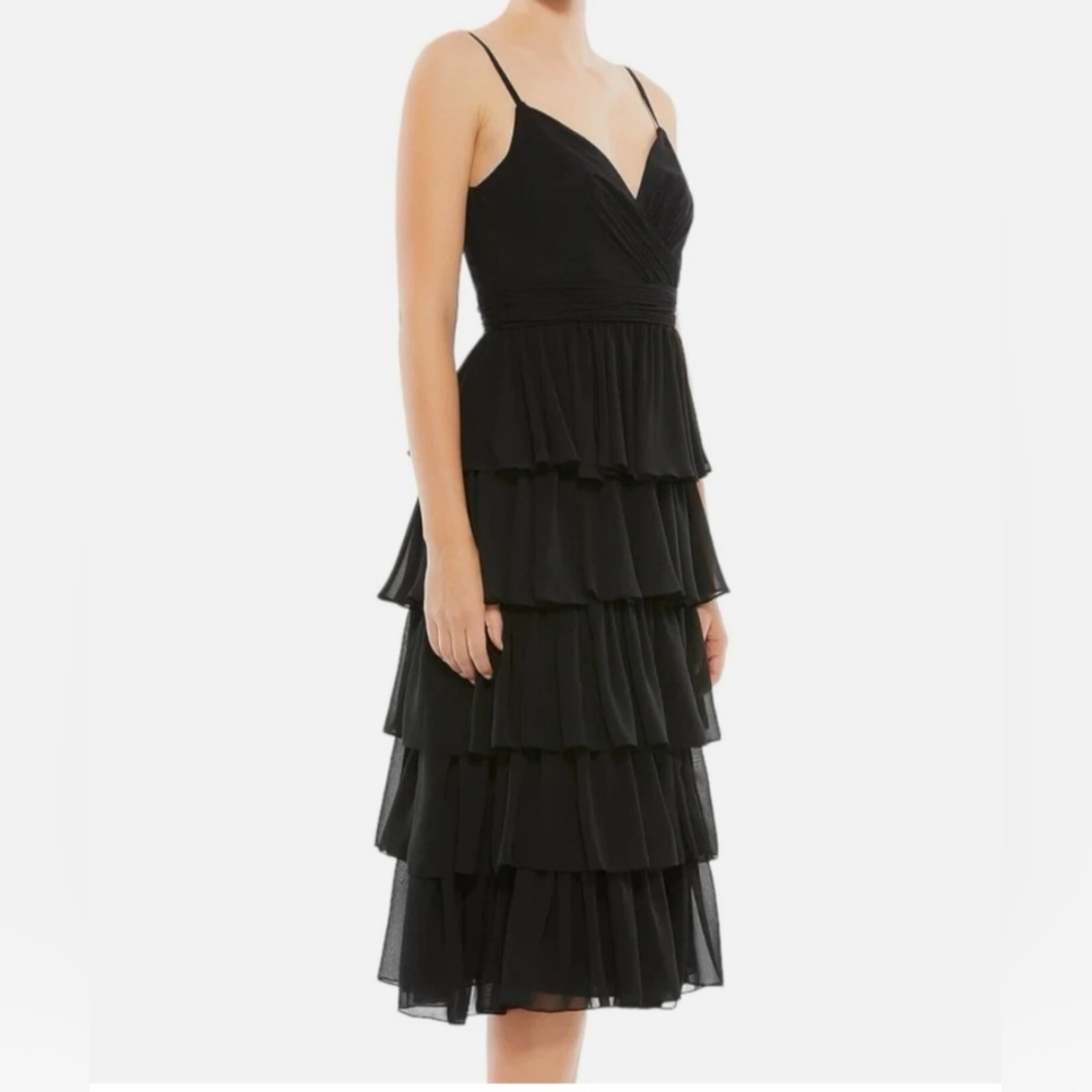 Mac Duggal Black Layered Midi Dress # 55437